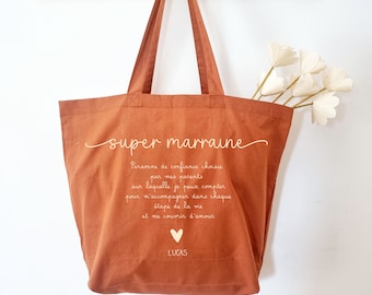 Maxi tote bag terracotta Marraine/tote bag super Marraine/sac terracotta marraine/tote bag déinfition marraine/cadeau marraine/marraine