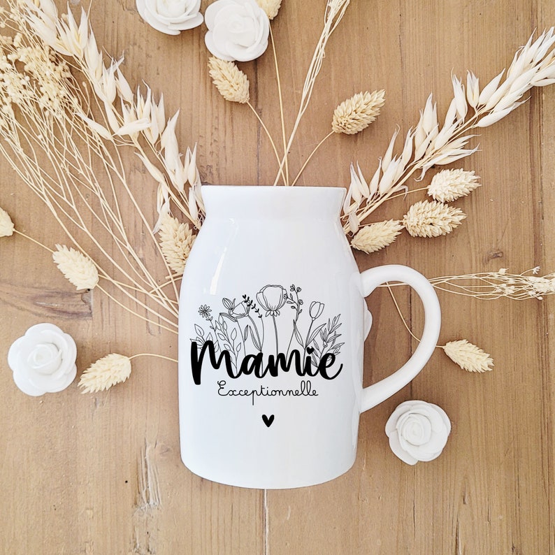 Small personalized dried flower vase/Grandmother's Day dried flower vase/Grandmother's Day gift/personalized granny milk jug image 2