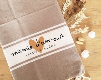 Fouta personnalisée Maman Mamie/cadeau personnalisé mamie/serviette de plage mamie/fouta personnalisable rose/cadeau fête des mères/mamie