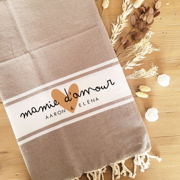 Fouta personnalisée Maman Mamie/cadeau personnalisé mamie/serviette de plage mamie/fouta personnalisable rose/cadeau fête des mères/mamie