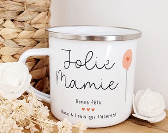 Mug vintage jolie mamie/mug ballon personnalisé/mug jolie mamie/tasse métal mamie/tasse fête des mamies/tasse fête des grands mères/mamie