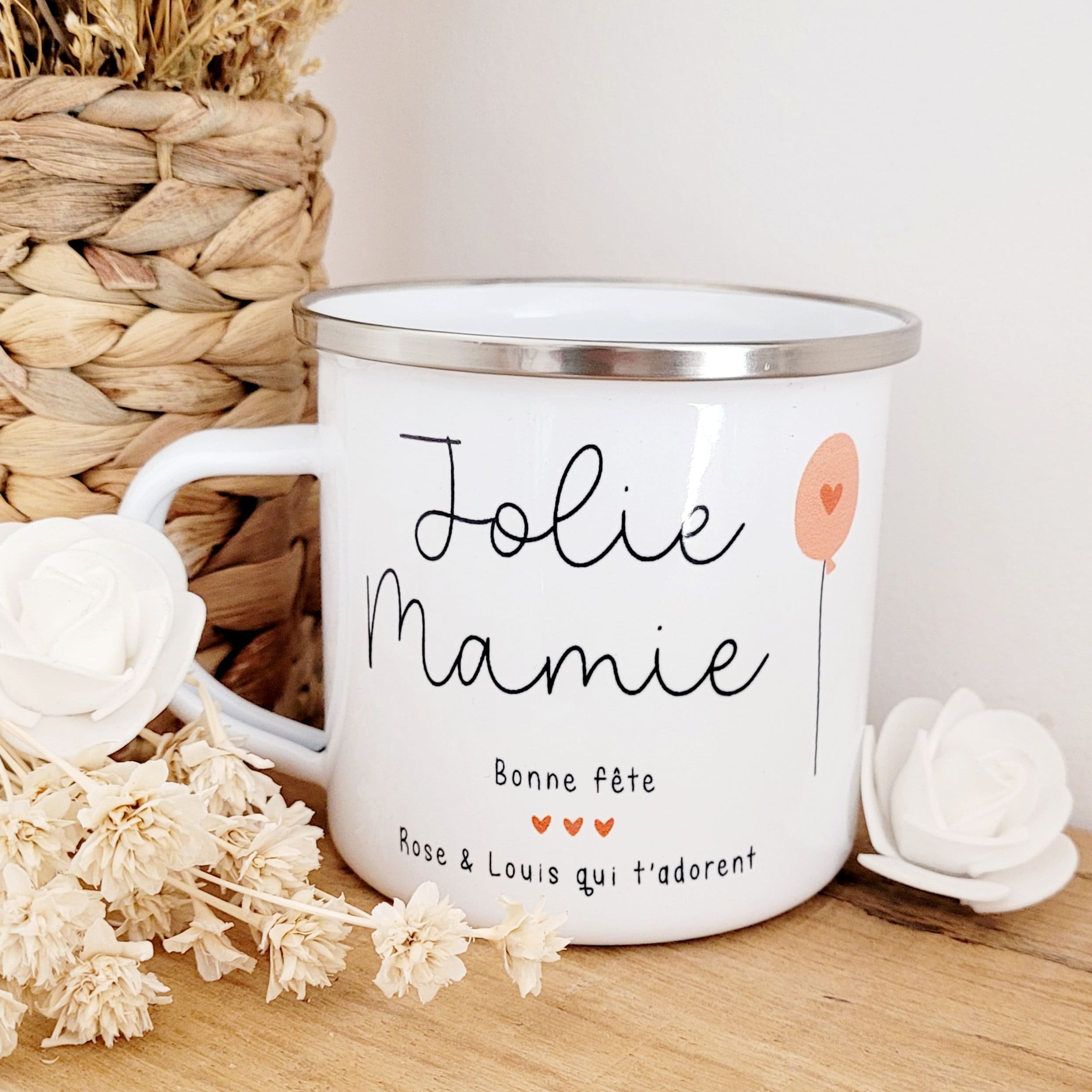 Mug Vintage Jolie Mamie/Mug Ballon Personnalisé/Mug Mamie/Tasse Métal Fête Des Mamies/Tasse Grands M