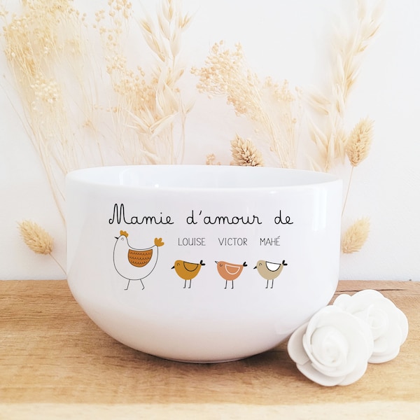 Bol personnalisé mamie poule/bol personnalisable mamie/bol petit déjeuner personnalisé/bol céramique personnalisé/cadeau fête des mamies