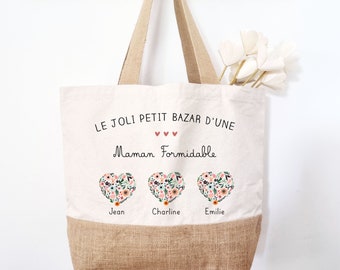 Granny Flowery Heart Tote Bag/Mom Tote Bag/Grandma Jute Tote/Customizable Grandma Tote/Grandmother's Day Tote/Grandma's Day Tote/Mom