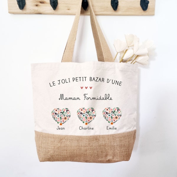 Oma bloem hart Tote tas/moeder Tote tas/oma Jute Tote/aanpasbare oma Tote/oma's dag Tote/oma's dag Tote/moeder