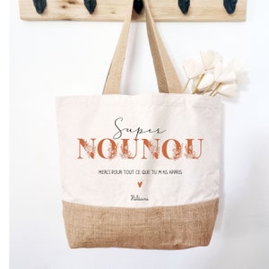 Cabas Super nounou personnalisé/cabs merci de m'aider à grandir/sac cabas nounou/cabas jute nounou/cadeau personnalisé nounou/nounou/corail