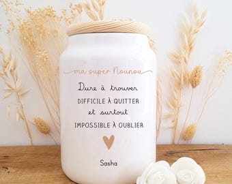 Pot à biscuits personnalisé/pot super nounou cœur/pot à cookie personnalisé/pot céramique personnalisable/cadeau personnalisé nounou/nounou