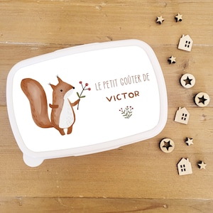 Boite à goûter personnalisable/boite à goûter prénom/boite à goûter enfant/boite à goûter personnalisé/boite à gouter/boite à lunch écureuil