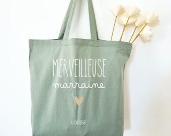 Maxi tote bag vert sauge Marraine/tote bag Marraine/sac vert sauge marraine/tote bag personnalisé marraine/cadeau demande marraine/marraine