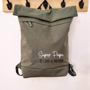 Sac à dos super papi/sac à dos personnalisé kaki papi/sac à dos personnalisé papa/sac à dos texte personnalisable/sac à enroulement/sac papi