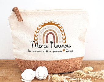 Trousse liège nounou/trousse merci nounou/cadeau merci nounou/trousse arc en ciel nounou/idée cadeau nounou/fête des nounous/noel nounou