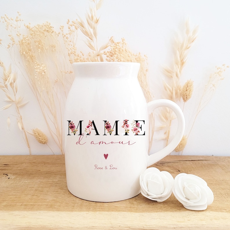 Pot à lait personnalisable/petit vase céramique/vase personnalisé maman/vase fête des mères/pot à lait maman/cadeau fête des mères/Burgundy image 1