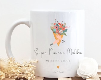 Mug céramique maitresse/mug personnalisé nounou/mug céramique nounou/idée cadeau nounou/mug fleurs maitresse/mug merci fin d'année