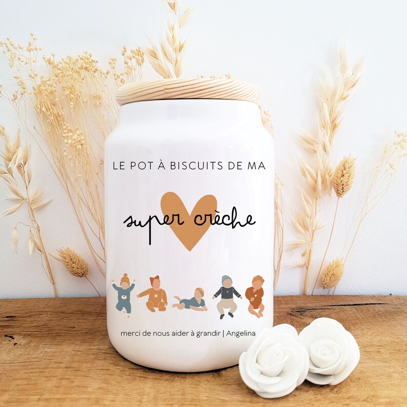 Pot à biscuits Crèche/Cadeau fin d'année/cadeau pour crèche/cadeau pour Mam/remerciement crèche/cadeau fin d'année/pot à biscuits/crèche/Mam image 1