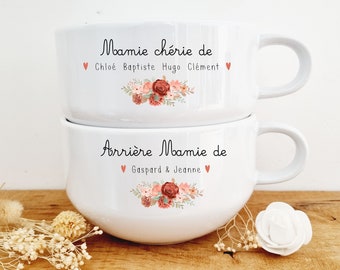 Bol céramique avec anse personnalisé/bol anse petit déjeuner personnalisé/bol personnalisé mamie/bol fête des grands mères/cadeau mamie