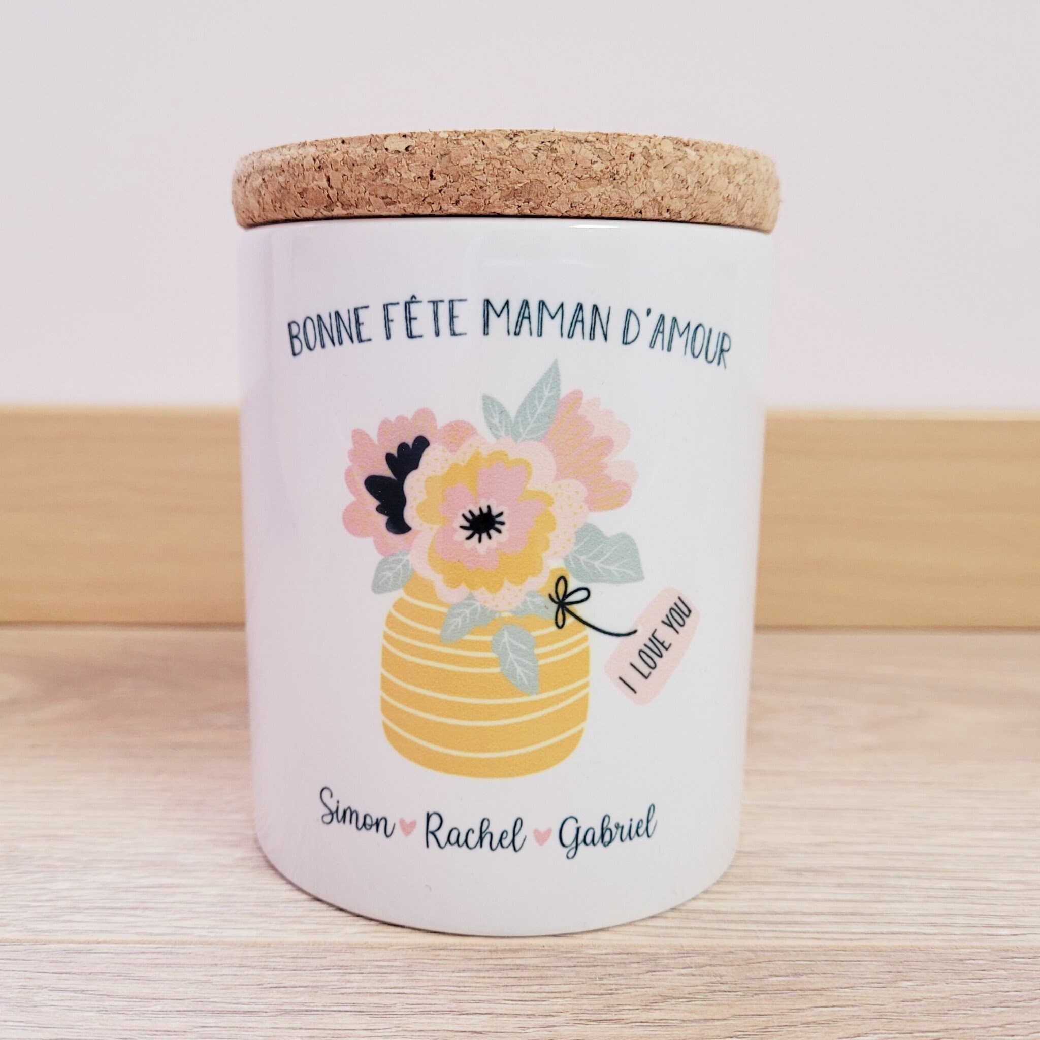 Bougie Pot Céramique/Bouquet I Love You/Bougie Bonne Fête Maman/Bougie Personnalisée Maman/Cadeau De