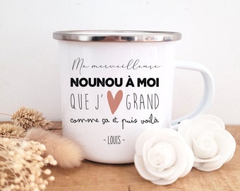 Mug métal nounou/mug vintage nounou/mug personnalisé nounou/mug vintage tata/cadeau personnalisé nounou/cadeau nounou/merci nounou/nounou