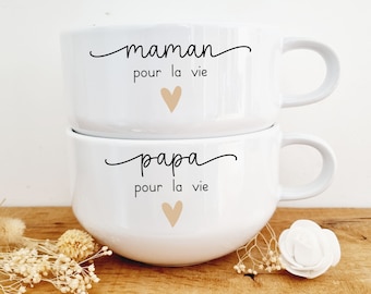 Bol à anse papa et maman/bol céramique maman/bol céramique papa/cadeau fête des mères/cadeau fête des pères/bol papa/bol maman/papa maman