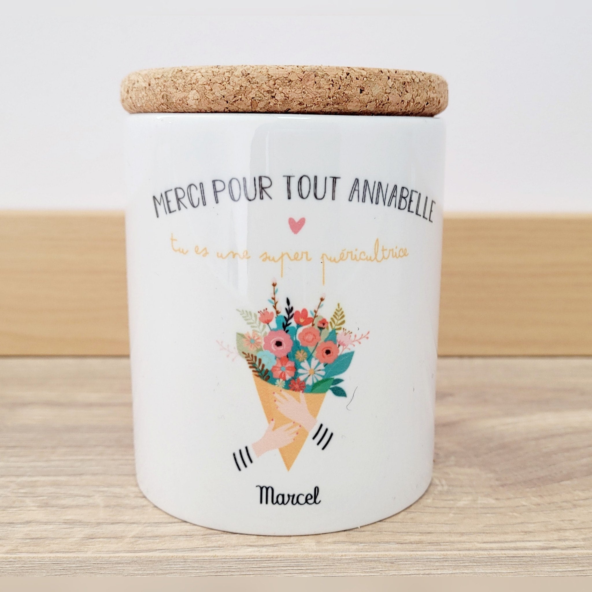 Bougie Pot Céramique/Bouquet Fleurs Mains/Bougie Merci Puéricultrice/Bougie Personnalisée Nounou/Cad