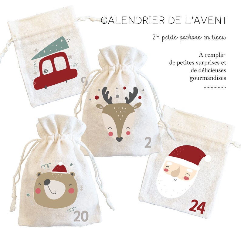 Calendrier de l'avent/calendrier pochon tissu/calendrier noel/calendrier de l avent personnalisable/calendrier avent tissu/premiers noel image 3