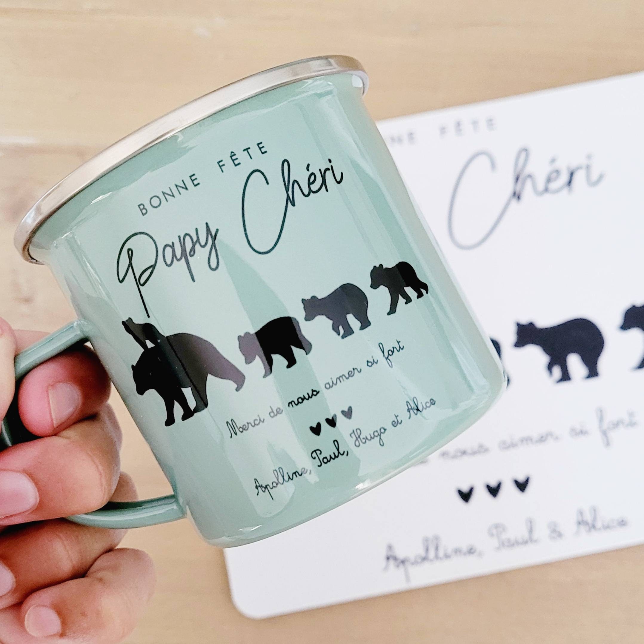 Mug Vert Vintage/Collection Papinours/Mug Papi Personnalisé/Tasse Métal Papy/Mug Fête Des Grands Pèr