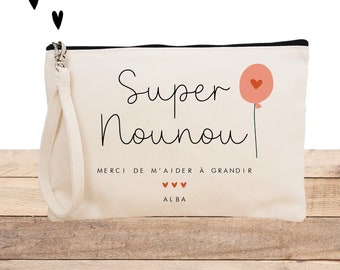 Trousse Super Nounou Ballon /trousse personnalisable nounou/cadeau fête des nounous/pochette noël nounou/trousse anniversaire nounou/nounou