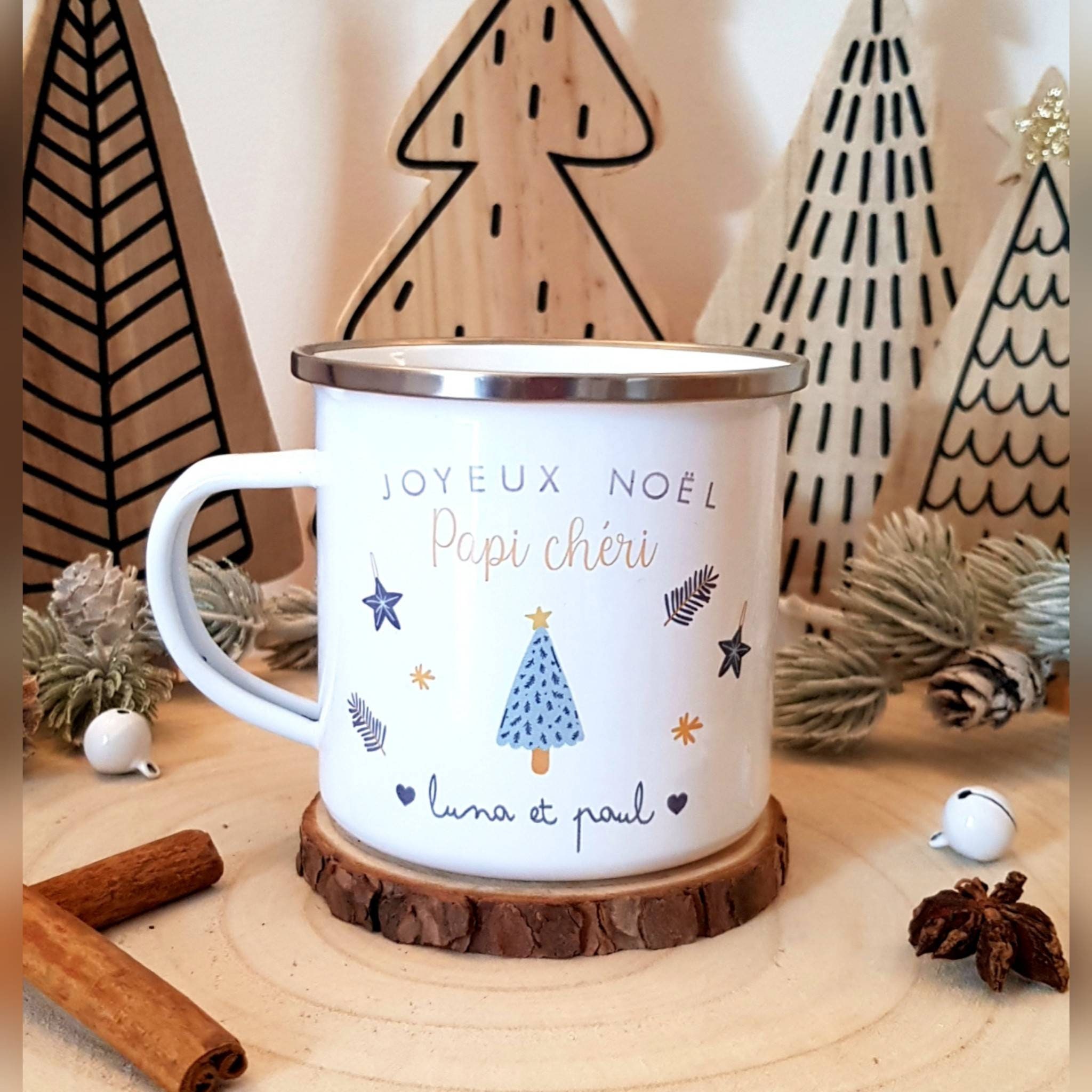 Mug Noël Métal Personnalisable/ Mug Vintage Noël/ Personnalisé/Mug Sapin Papy/Mug Personnalisé/Cadea