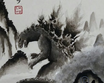 Prints of Godzilla Millennium ink painting