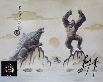Godzilla vs Kong Ancient Japanese art