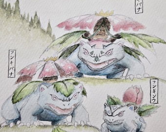 Original Illustration of Bulbasaur evolution line