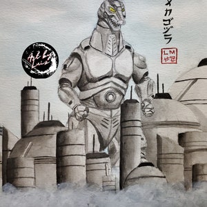 Original Heisei MechaGodzilla II watercolor painting