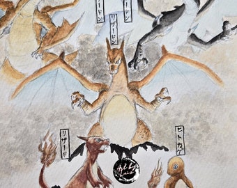 Original illustration of Charmander evolution lines