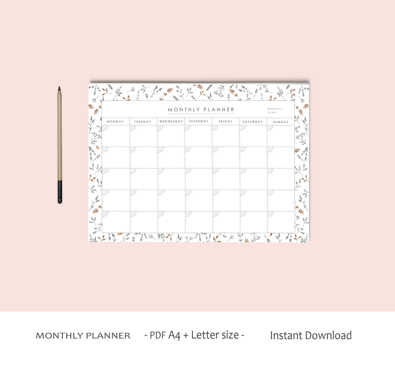 Monthly calendar printable Desk Planner Monthly Planner | Etsy