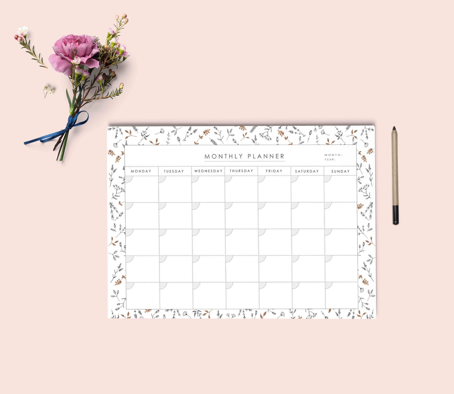 Monthly calendar printable Desk Planner Monthly Planner | Etsy
