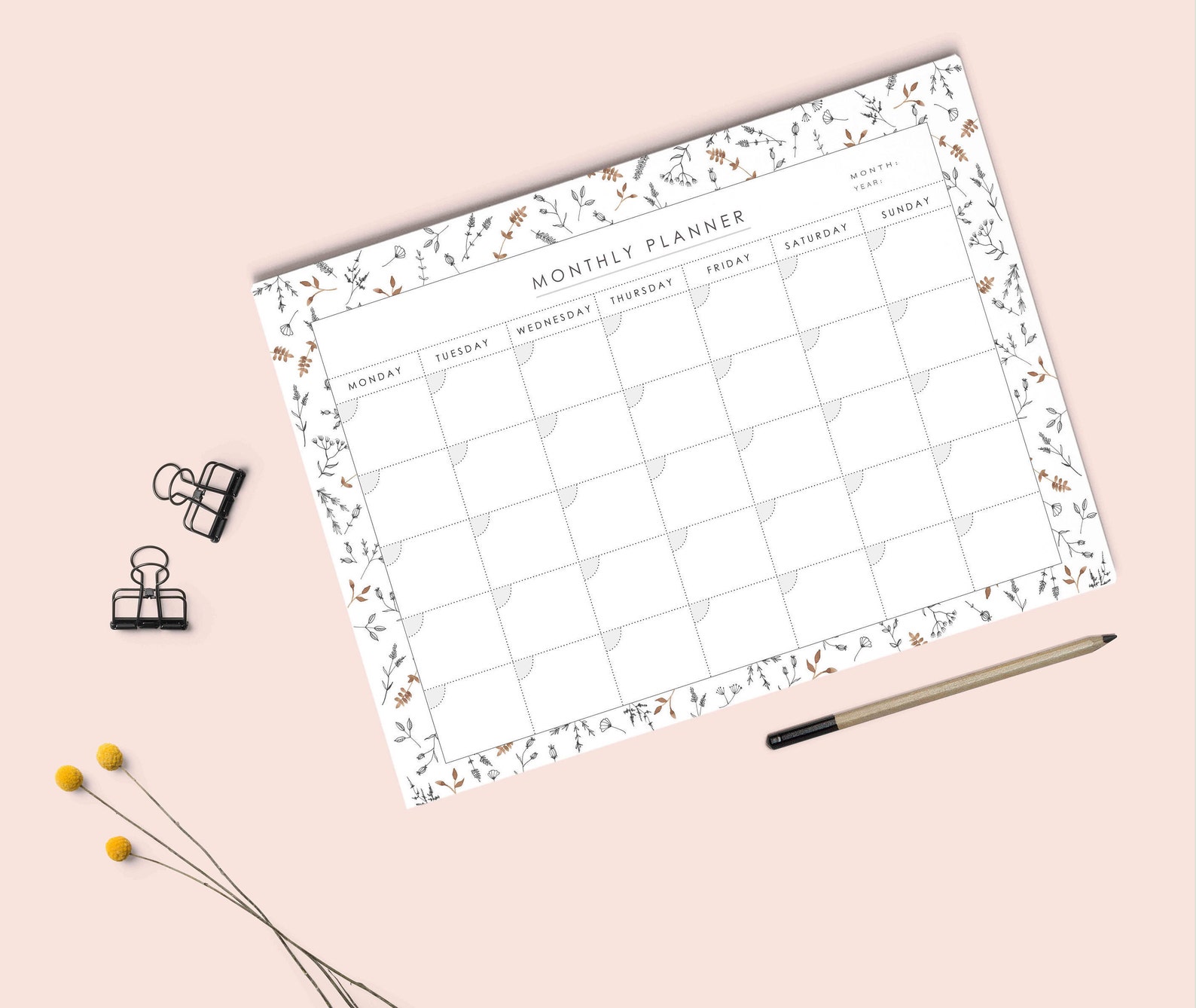 Monthly calendar printable Desk Planner Monthly Planner | Etsy
