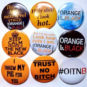 Oranje is de nieuwe zwarte Fridge Magnet set, oranje is de nieuwe zwarte badges, knoppen