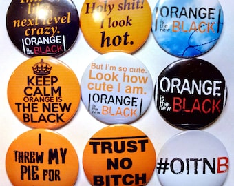 Oranje is de nieuwe zwarte Fridge Magnet set, oranje is de nieuwe zwarte badges, knoppen