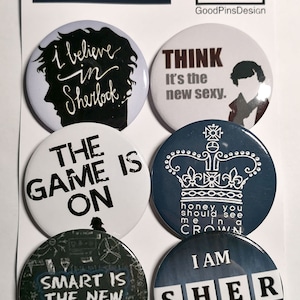 Sherlock pins, fridge magnets, Sherlock badges, pinback buttons