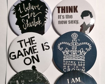 Sherlock pins, fridge magnets, Sherlock badges, pinback buttons