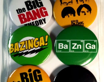 De Big Bang Theory pinnen, koelkastmagneten, TBBT badges, TBBT pinback knoppen