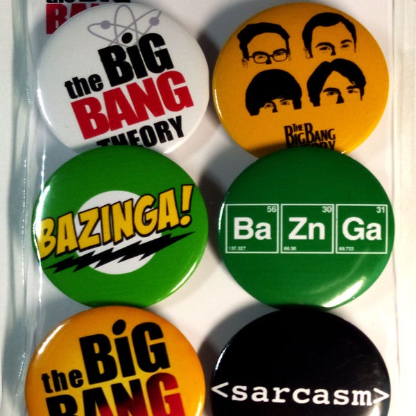 The Big Bang Theory pins, fridge magnets, TBBT badges, TBBT pinback buttons