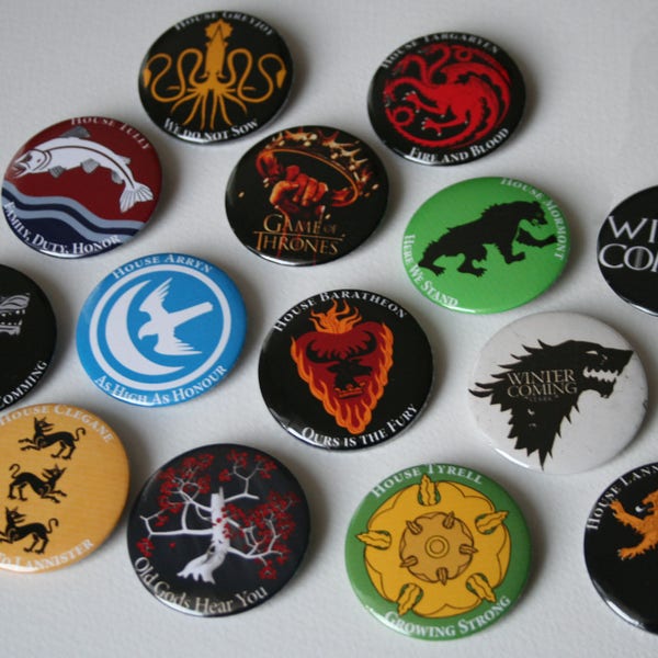 Game of Thrones pins, all GOT houses! GOT badges, buttons