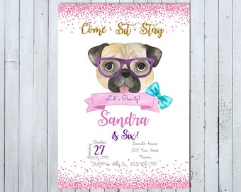 Pug Invitations Etsy