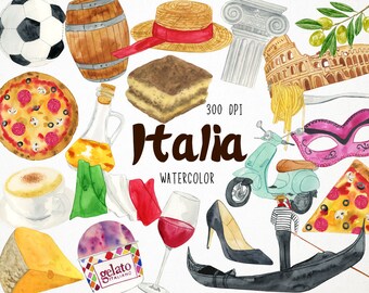 Italian greek food clipart PNG Olive branch leaves olive oil garlic tomato basil mushrooms clipart Watercolor Mediterranean food clipart
