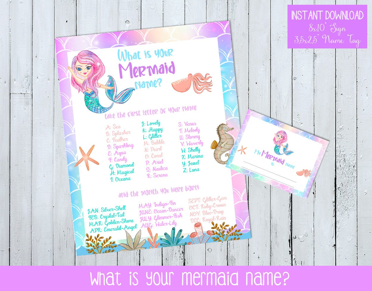 Druckbare Meerjungfrau Name Spiel was ist Ihre Meerjungfrau | Etsy