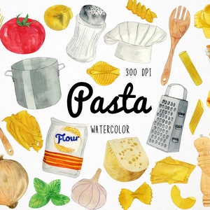 Watercolor Pasta Clipart, Italian Pasta Clipart, Pasta Graphics, Noodles Clipart, Italian Food Clipart, Cooking Clipart, Pasta Illustration
