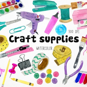 Watercolor Craft Clipart, Crafting Clipart, Craft Tools Clipart, Crafty Girl Clipart, Scrapbook Tools Clipart, Hobbies Clipart, Planner Girl