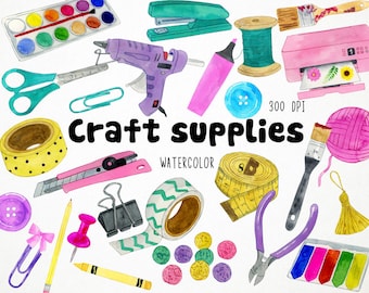 Watercolor Craft Clipart, Crafting Clipart, Craft Tools Clipart, Crafty Girl Clipart, Scrapbook Tools Clipart, Hobbies Clipart, Planner Girl
