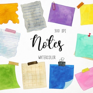 Clipart note dell'acquerello, grafica delle note, Clipart della carta per appunti, Post It Notes Clipart, Clipart delle note adesive, Clipart Goodnotes, Note digitali