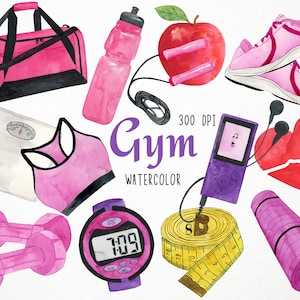 fitness clipart, workout clipart, fitness clip art, gym clipart, workout equipment, watercolor clipart, exercise clipart, exercise equipment
